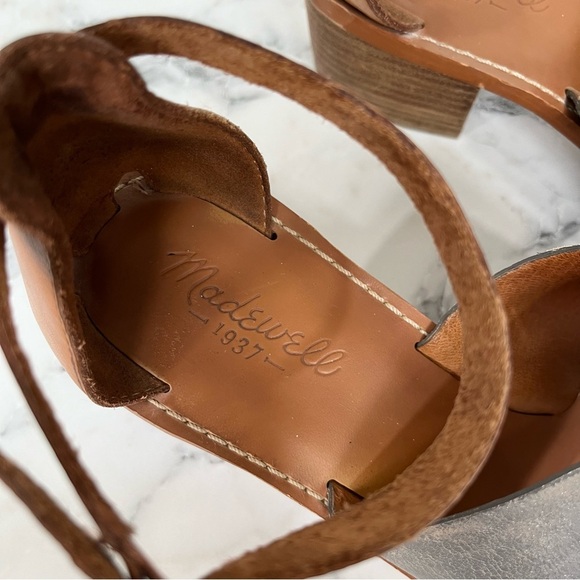Madewell Brown Silver Leather Warren Boardwalk Sandals Block Heel Size 7.5 - Picture 8 of 9